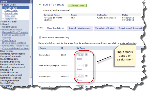 Self-Service – Marks allocation