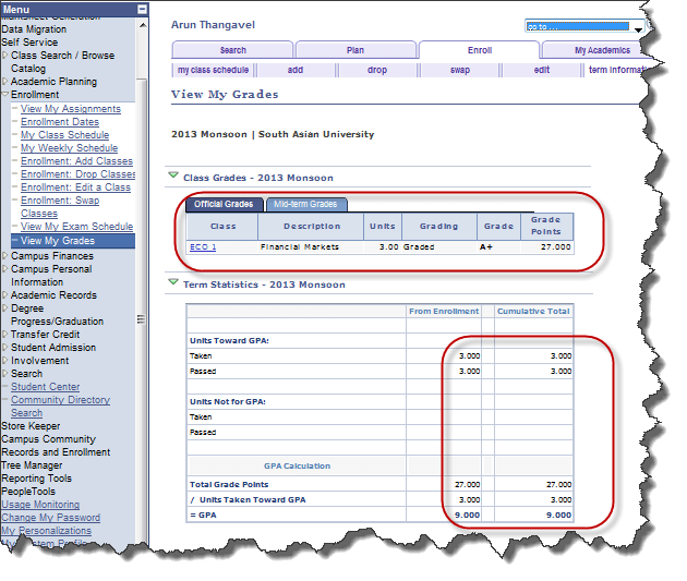 Student Self-Service Grade view